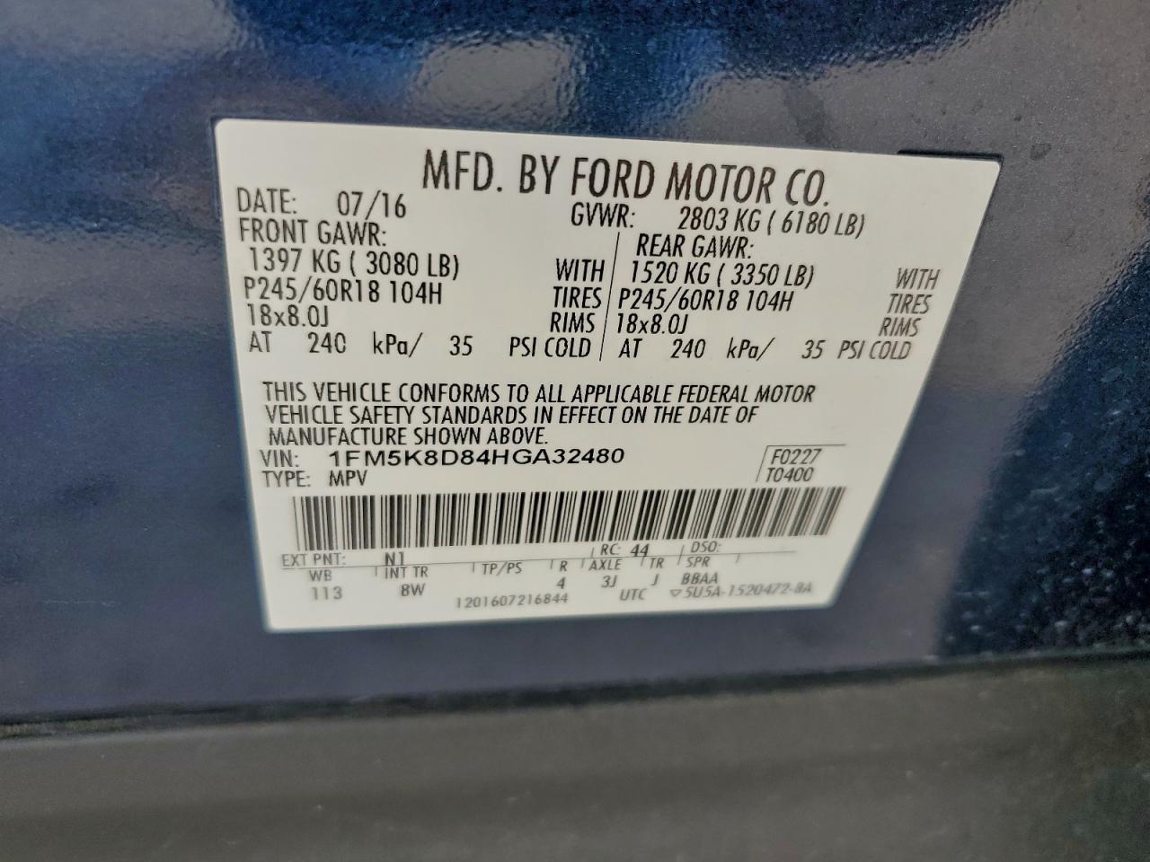 2017 Ford Explorer Xlt VIN: 1FM5K8D84HGA32480 Lot: 93972615