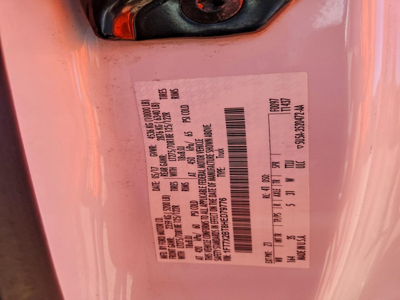 2017 Ford F250 Super Duty VIN: 1FT7X2BT8HED79776 Lot: 90268375