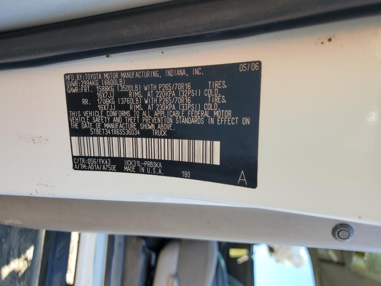 2006 Toyota Tundra Double Cab Sr5 VIN: 5TBET341X6S536034 Lot: 91733905