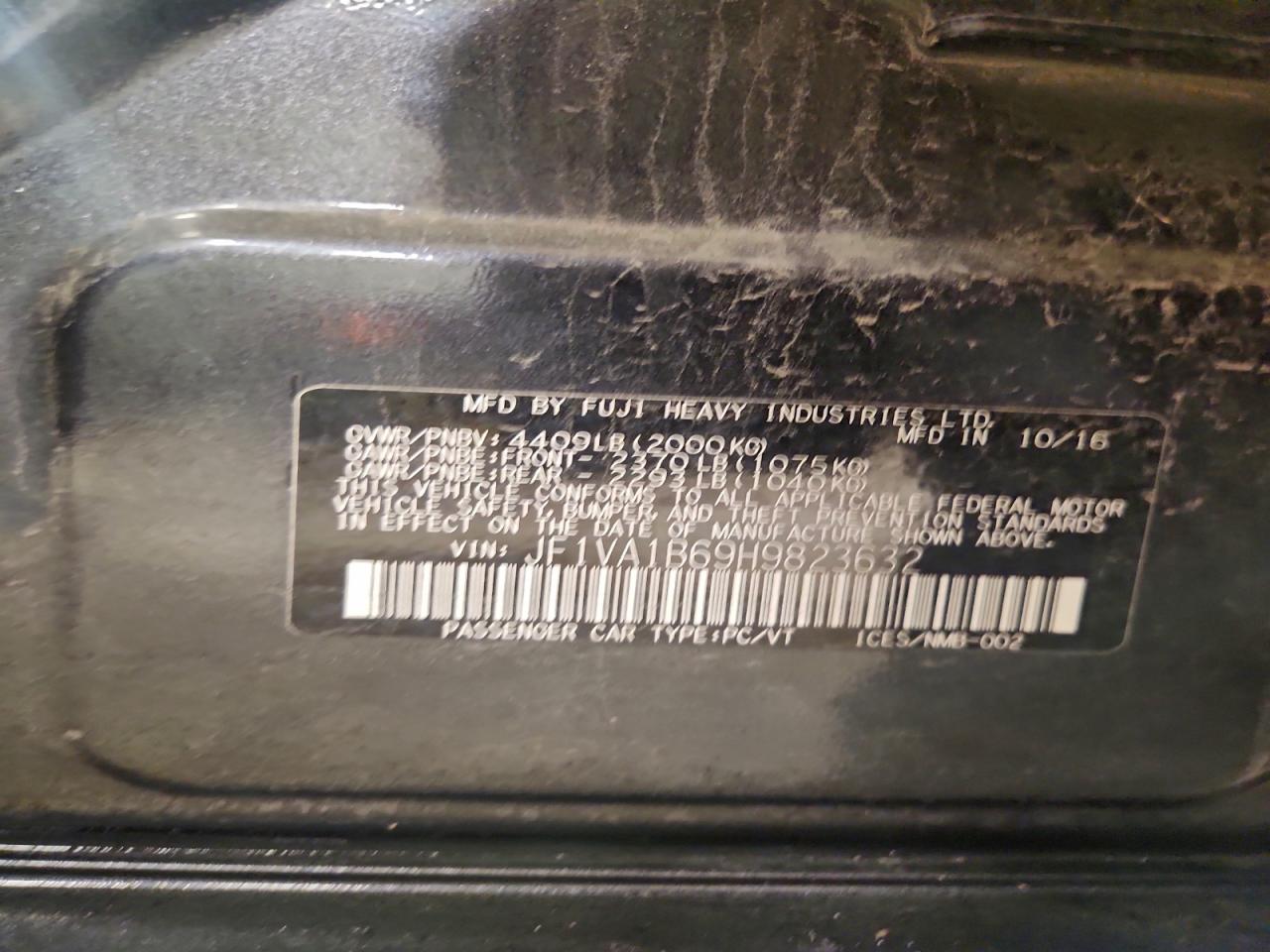 2017 Subaru Wrx VIN: JF1VA1B69H9823632 Lot: 93851095