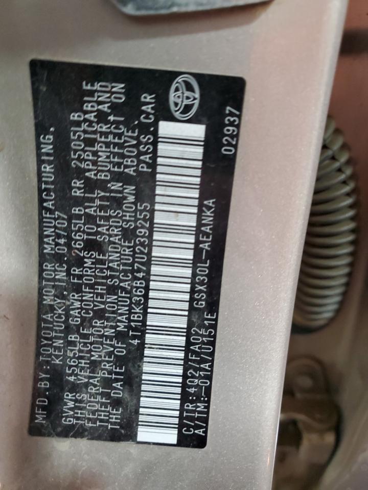 2007 Toyota Avalon Xl VIN: 4T1BK36B47U239255 Lot: 91281175