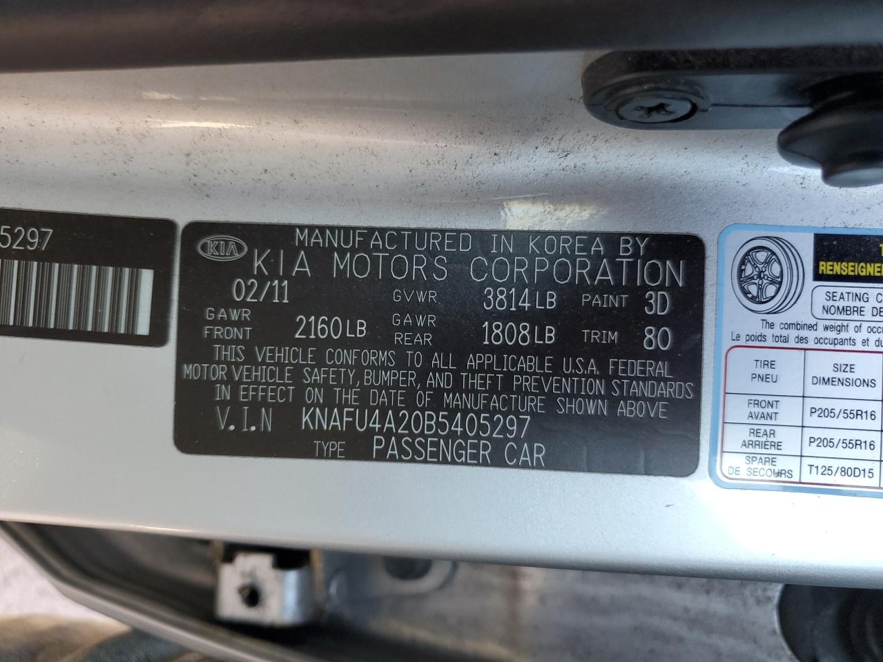 2011 Kia Forte Ex VIN: KNAFU4A20B5405297 Lot: 91368545