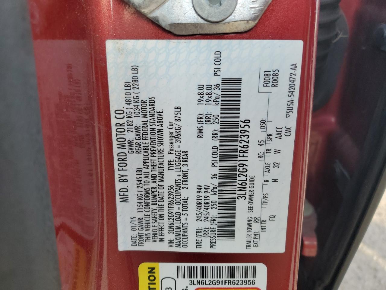 2015 Lincoln Mkz VIN: 3LN6L2G91FR623956 Lot: 90045265