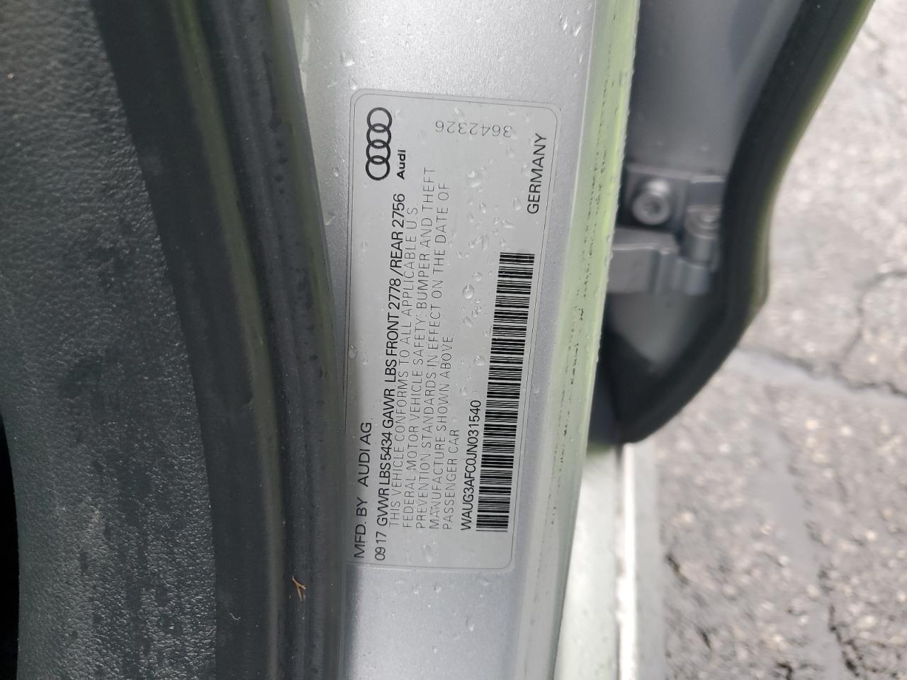 2018 Audi A6 Premium Plus VIN: WAUG3AFC0JN031540 Lot: 92733735