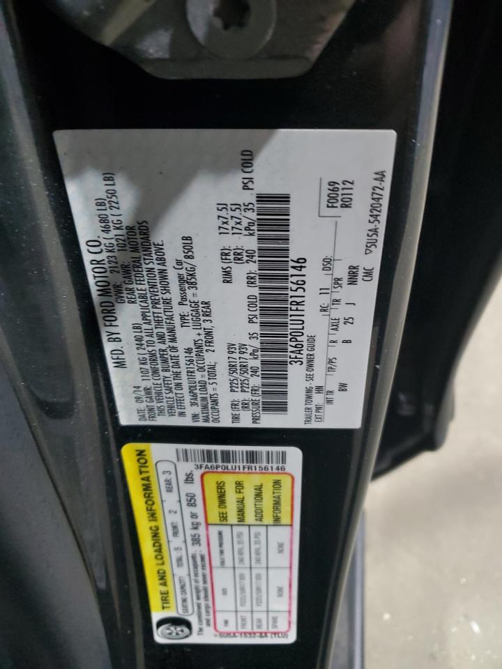 2015 Ford Fusion Se Hybrid VIN: 3FA6P0LU1FR156146 Lot: 91792245