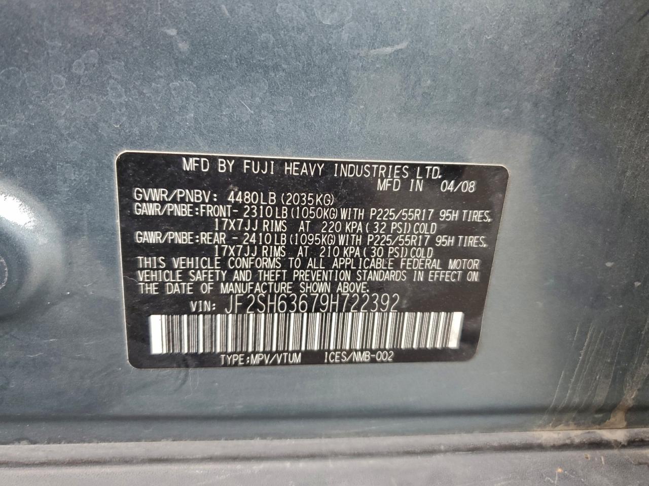 2009 Subaru Forester 2.5X Premium VIN: JF2SH63679H722392 Lot: 92882245