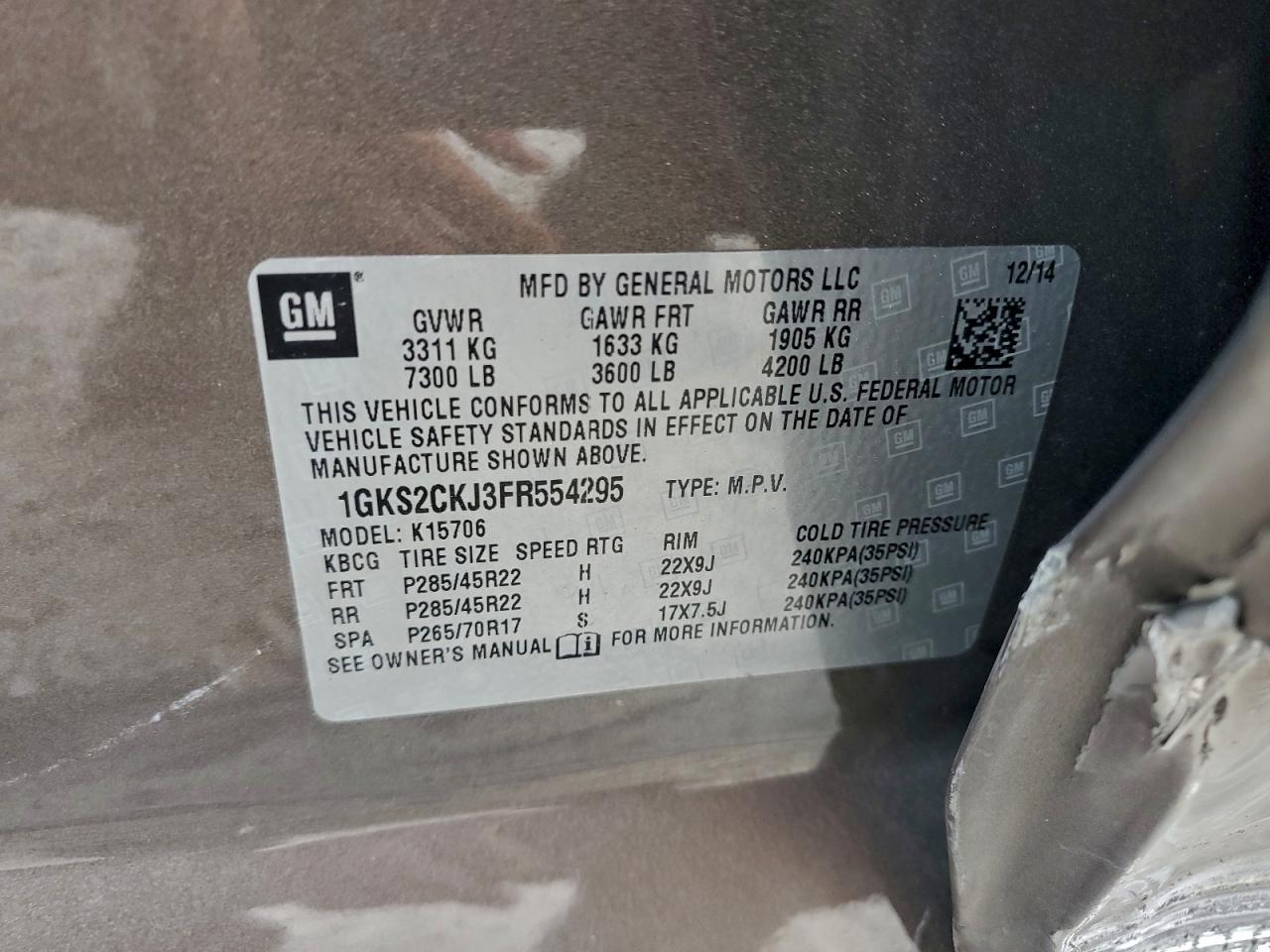 2015 GMC Yukon Denali VIN: 1GKS2CKJ3FR554295 Lot: 93291715