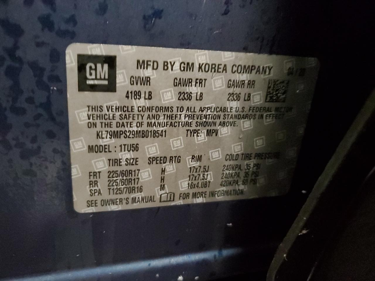 2021 Chevrolet Trailblazer Lt VIN: KL79MPS29MB018541 Lot: 91986595