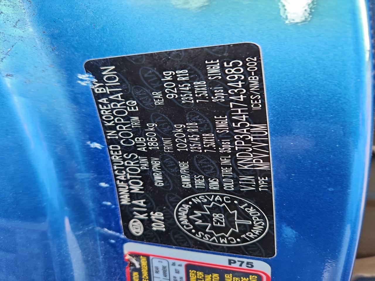 2017 Kia Soul + VIN: KNDJP3A54H7434985 Lot: 94460385