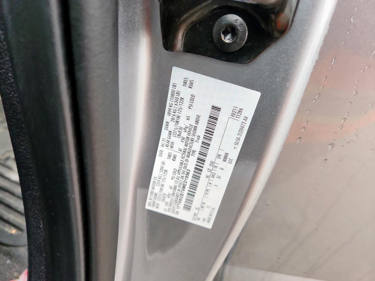 2021 Ford F250 Super Duty VIN: 1FT8W2BT8MED19563 Lot: 93060055