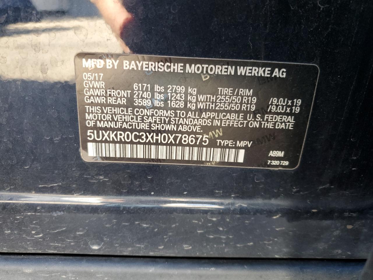 2017 BMW X5 xDrive35I VIN: 5UXKR0C3XH0X78675 Lot: 91705275