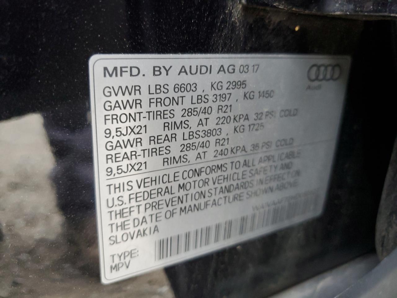 2017 Audi Q7 Prestige VIN: WA1VAAF72HD050622 Lot: 92737285