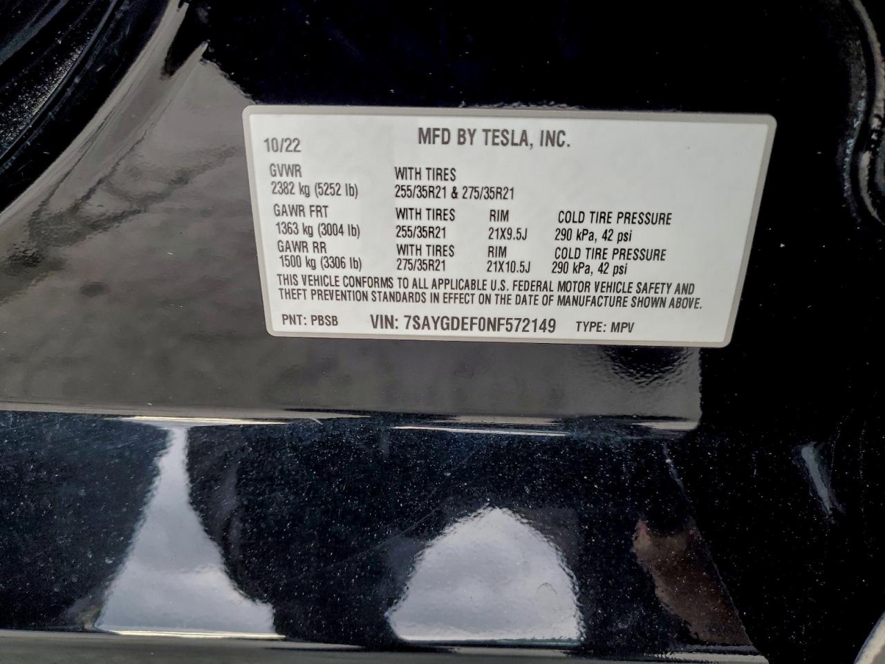 2022 Tesla Model Y VIN: 7SAYGDEF0NF572149 Lot: 94108125