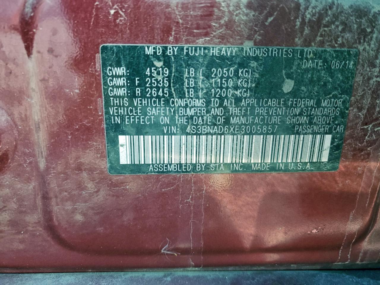 2015 Subaru Legacy 2.5I Premium VIN: 4S3BNAD6XF3005857 Lot: 94303585