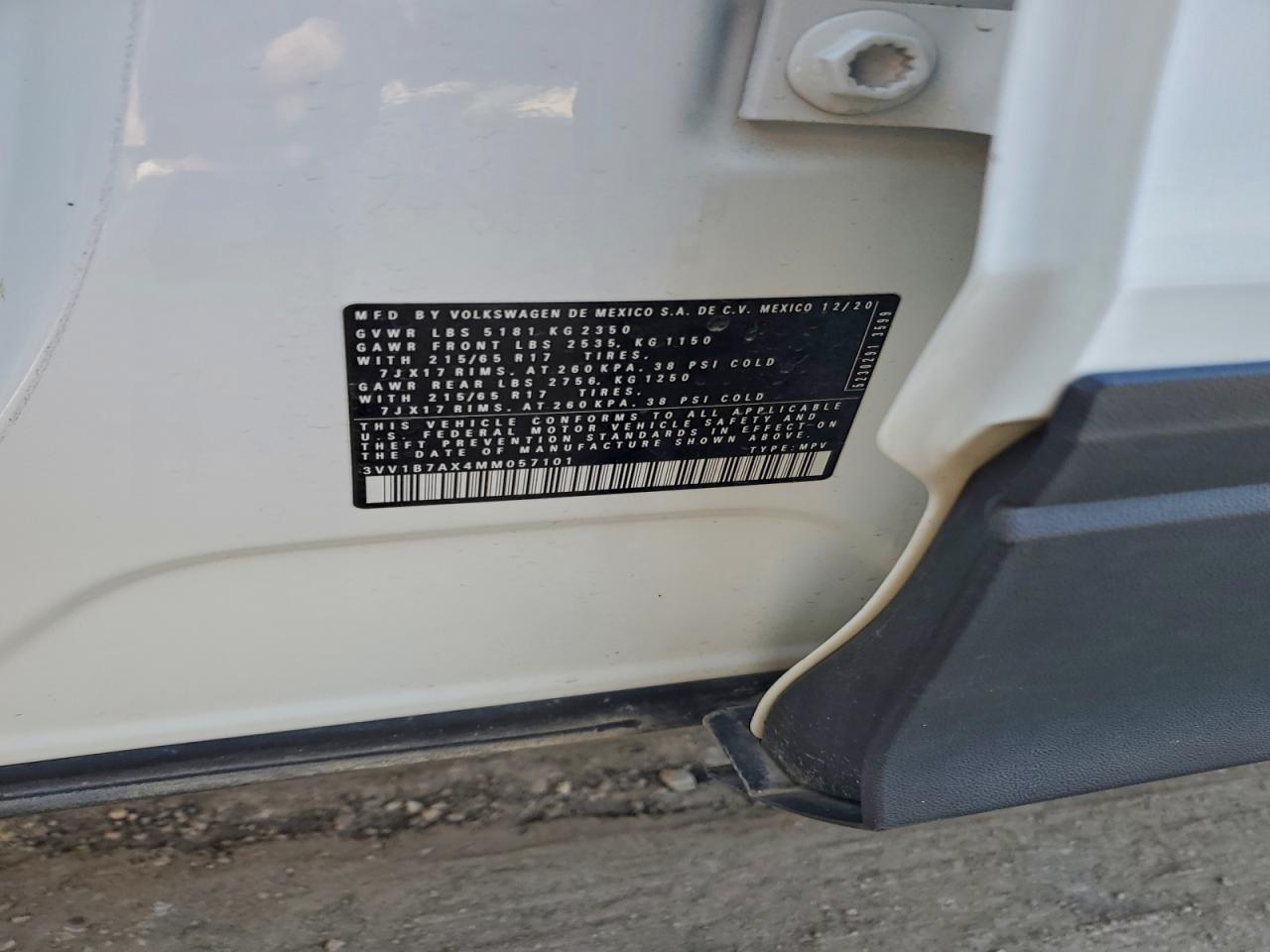 2021 Volkswagen Tiguan S VIN: 3VV1B7AX4MM057101 Lot: 94292555