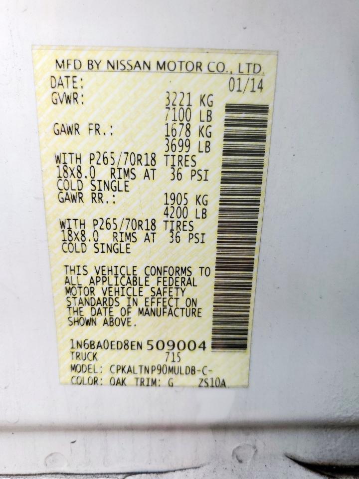 2014 Nissan Titan S VIN: 1N6BA0ED8EN509004 Lot: 93482245