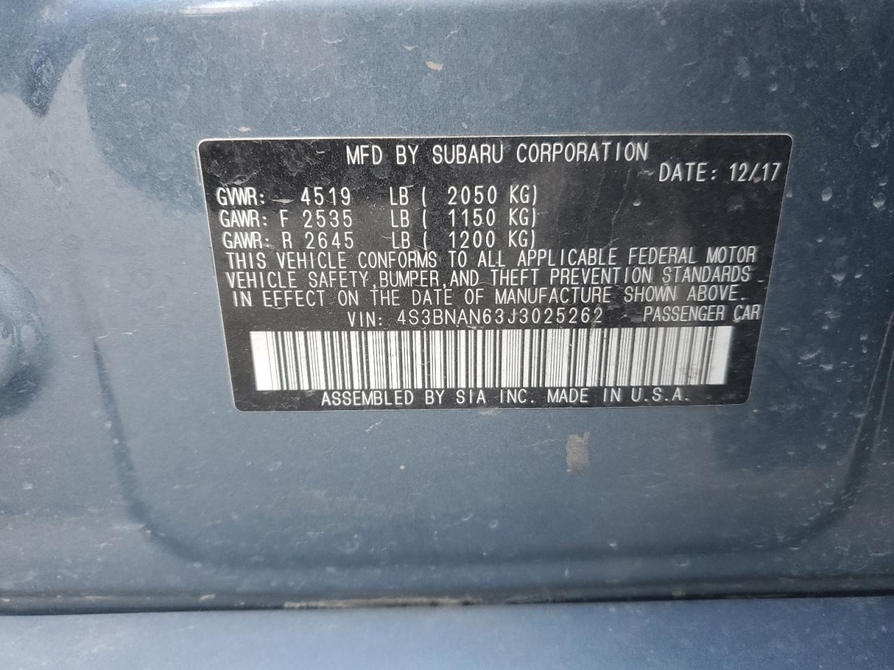 2018 Subaru Legacy 2.5I Limited VIN: 4S3BNAN63J3025262 Lot: 92441925