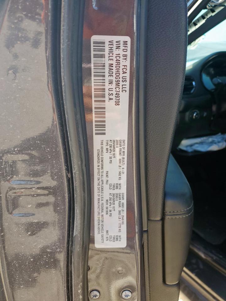 2021 Dodge Durango Gt VIN: 1C4RDHDG9MC749708 Lot: 82759425