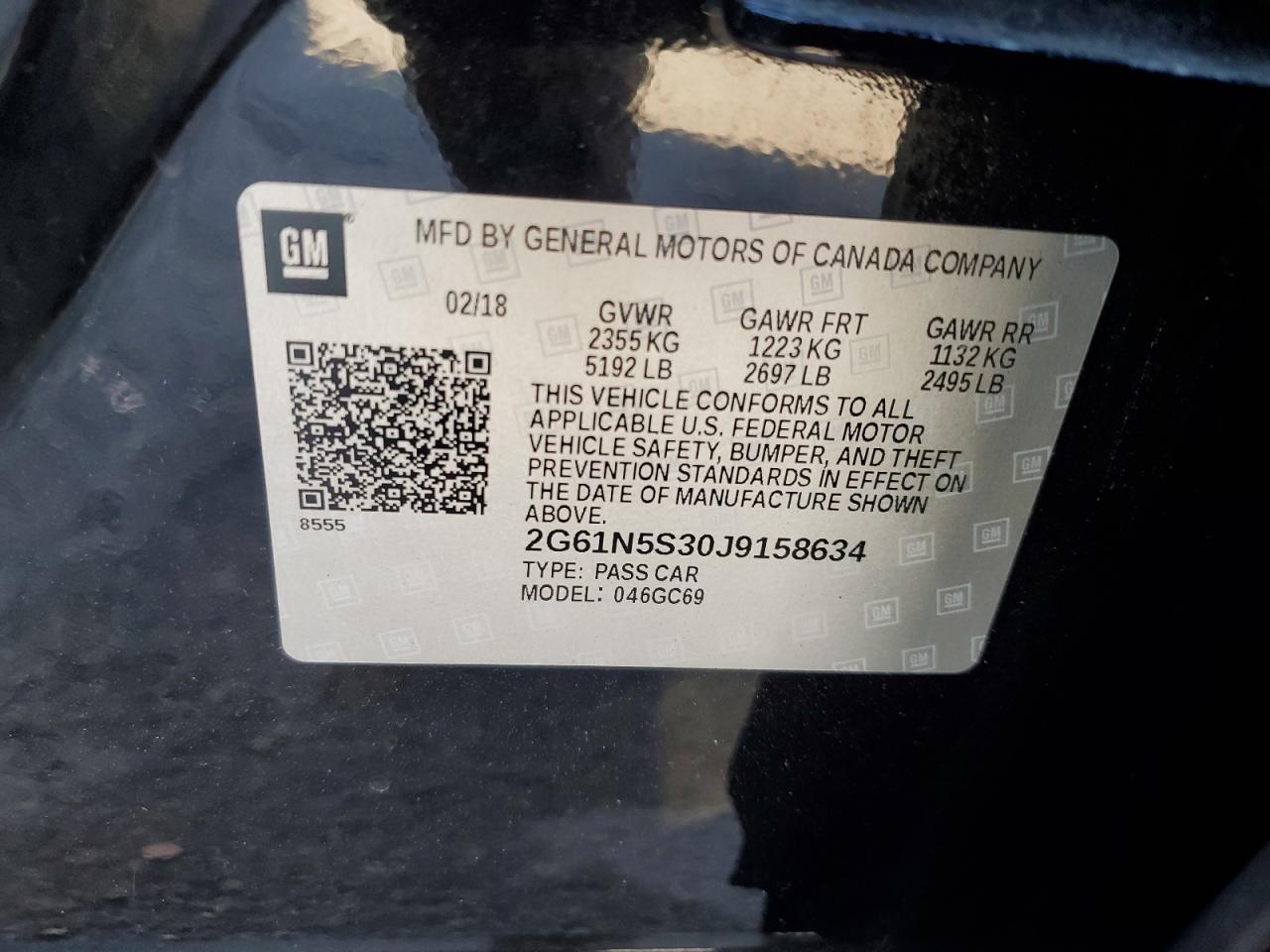 2018 Cadillac Xts Luxury VIN: 2G61N5S30J9158634 Lot: 91177605