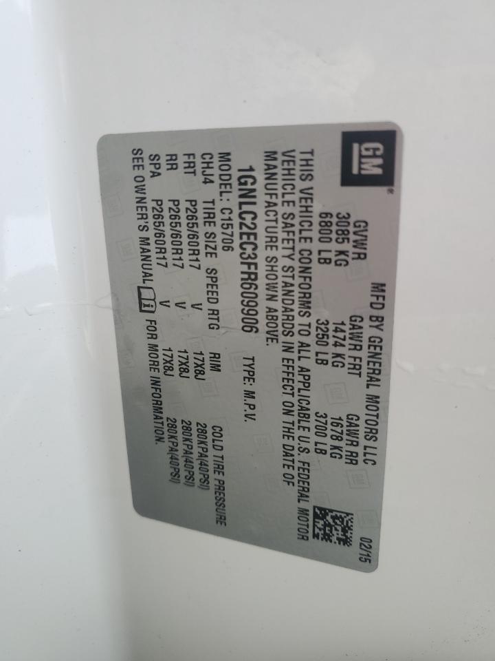 2015 Chevrolet Tahoe Police VIN: 1GNLC2EC3FR609906 Lot: 91446275