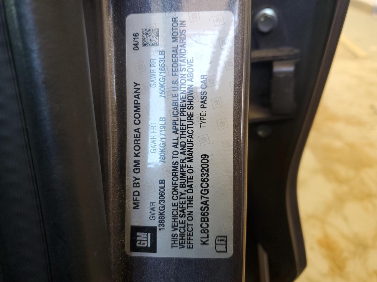 2016 Chevrolet Spark Ls VIN: KL8CB6SA7GC632009 Lot: 93617255