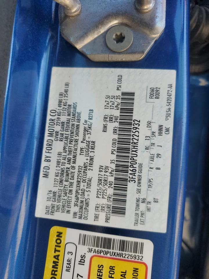 2017 Ford Fusion Se Phev VIN: 3FA6P0PUXHR225932 Lot: 92453495