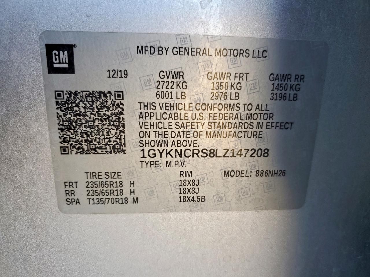 2020 Cadillac Xt5 Premium Luxury VIN: 1GYKNCRS8LZ147208 Lot: 92359065