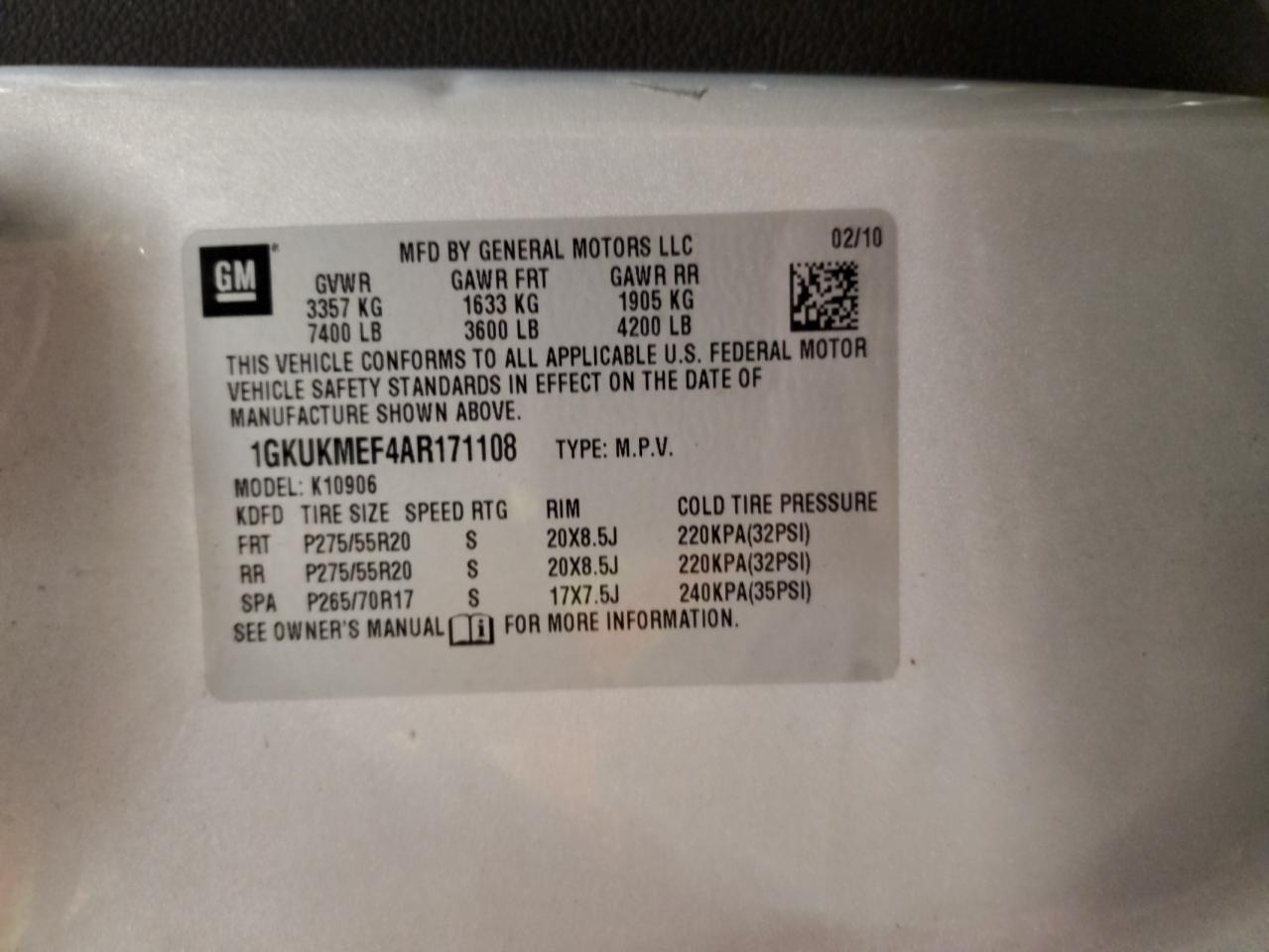 2010 GMC Yukon Xl Denali VIN: 1GKUKMEF4AR171108 Lot: 93529915
