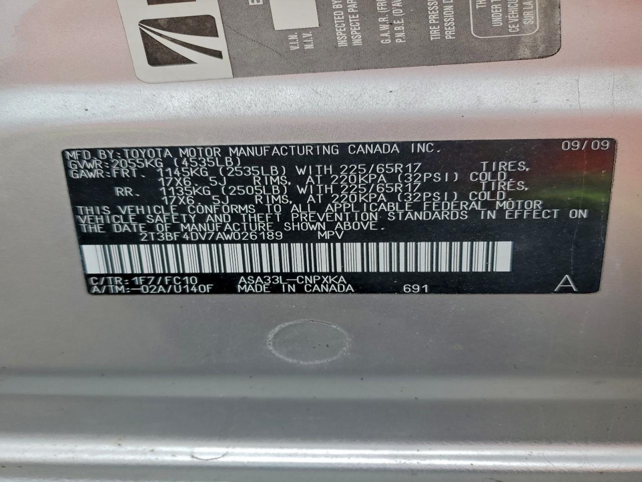 2010 Toyota Rav4 VIN: 2T3BF4DV7AW026189 Lot: 93467205