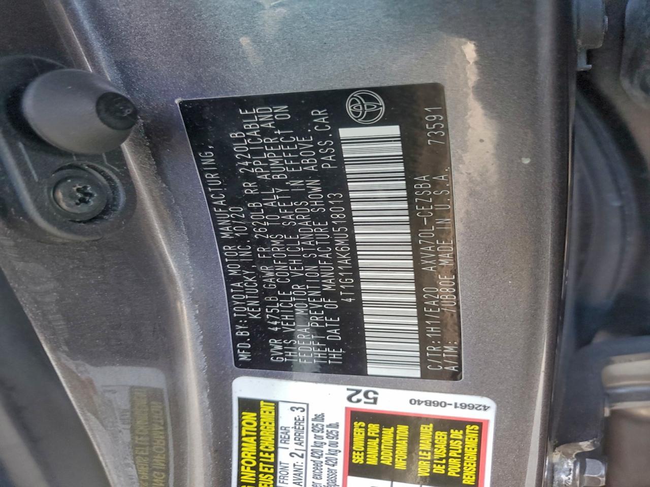 2021 Toyota Camry Se VIN: 4T1G11AK6MU518013 Lot: 94587495