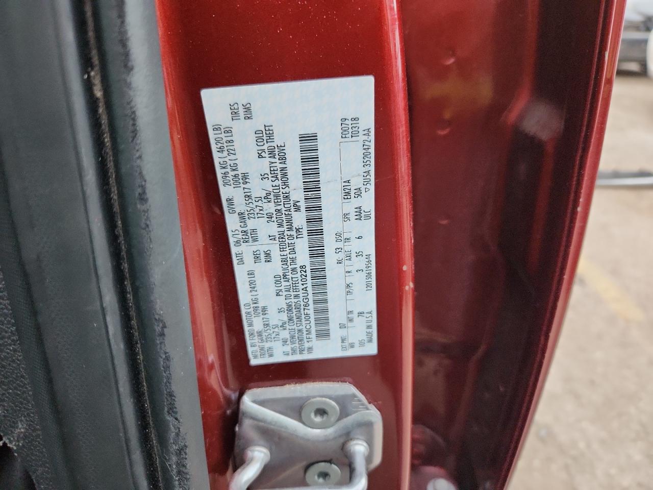 2016 Ford Escape S VIN: 1FMCU0F76GUA10228 Lot: 90682995