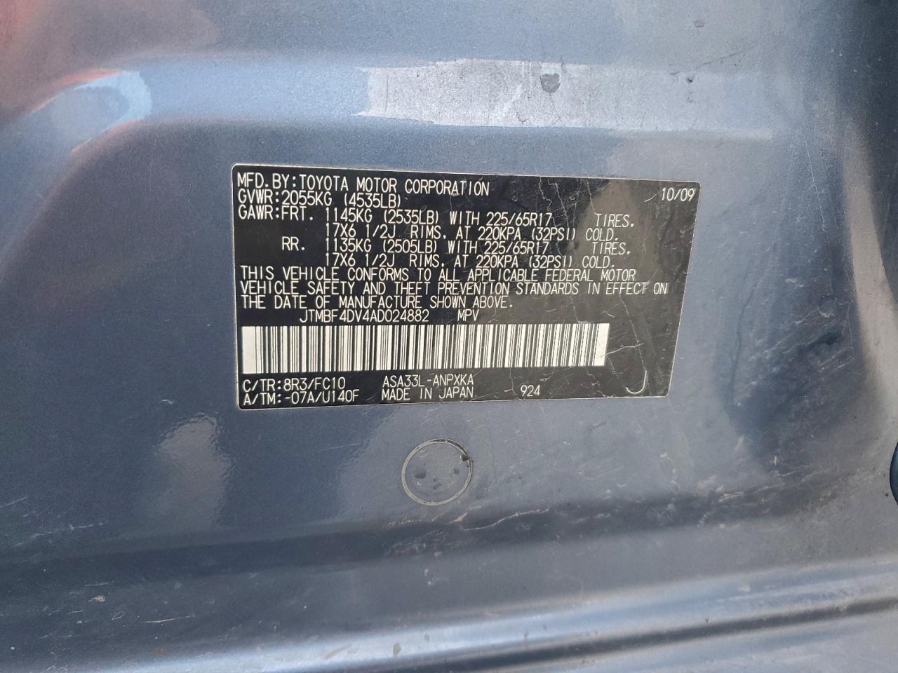 2010 Toyota Rav4 VIN: JTMBF4DV4AD024882 Lot: 93510085