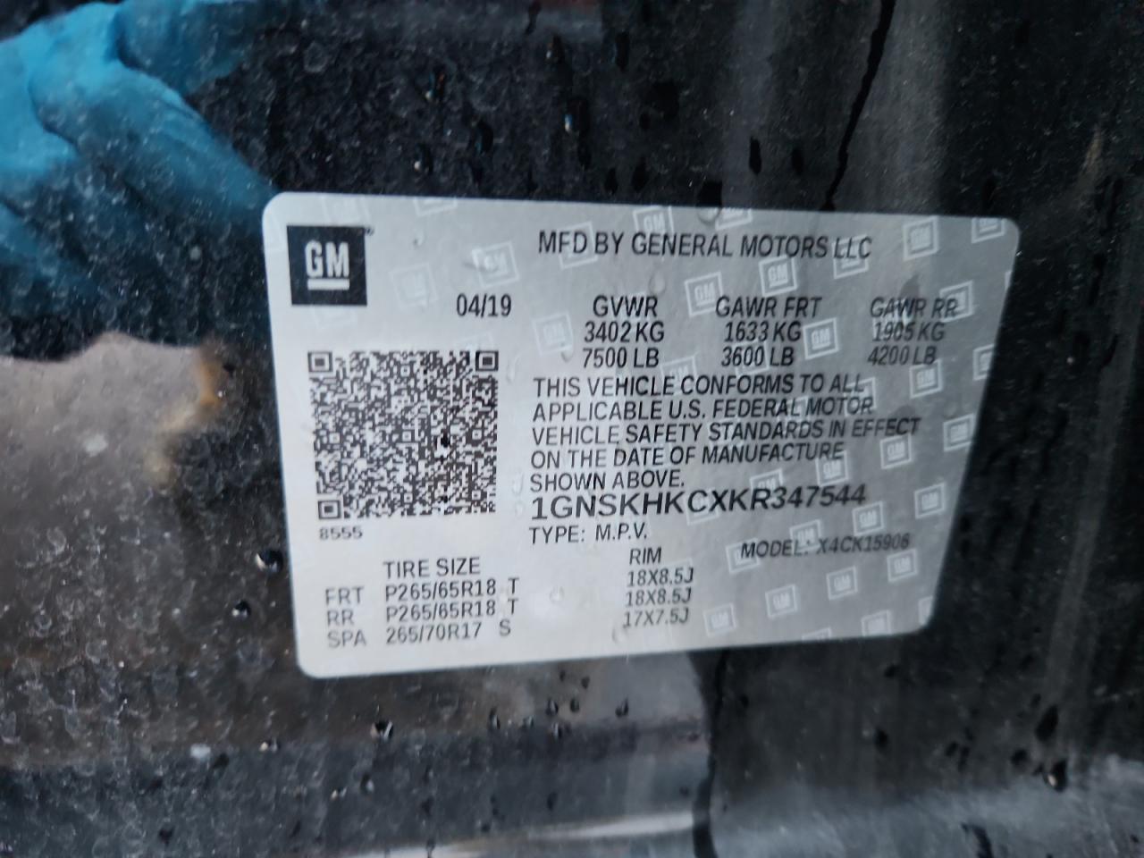 2019 Chevrolet Suburban K1500 Lt VIN: 1GNSKHKCXKR347544 Lot: 91295355