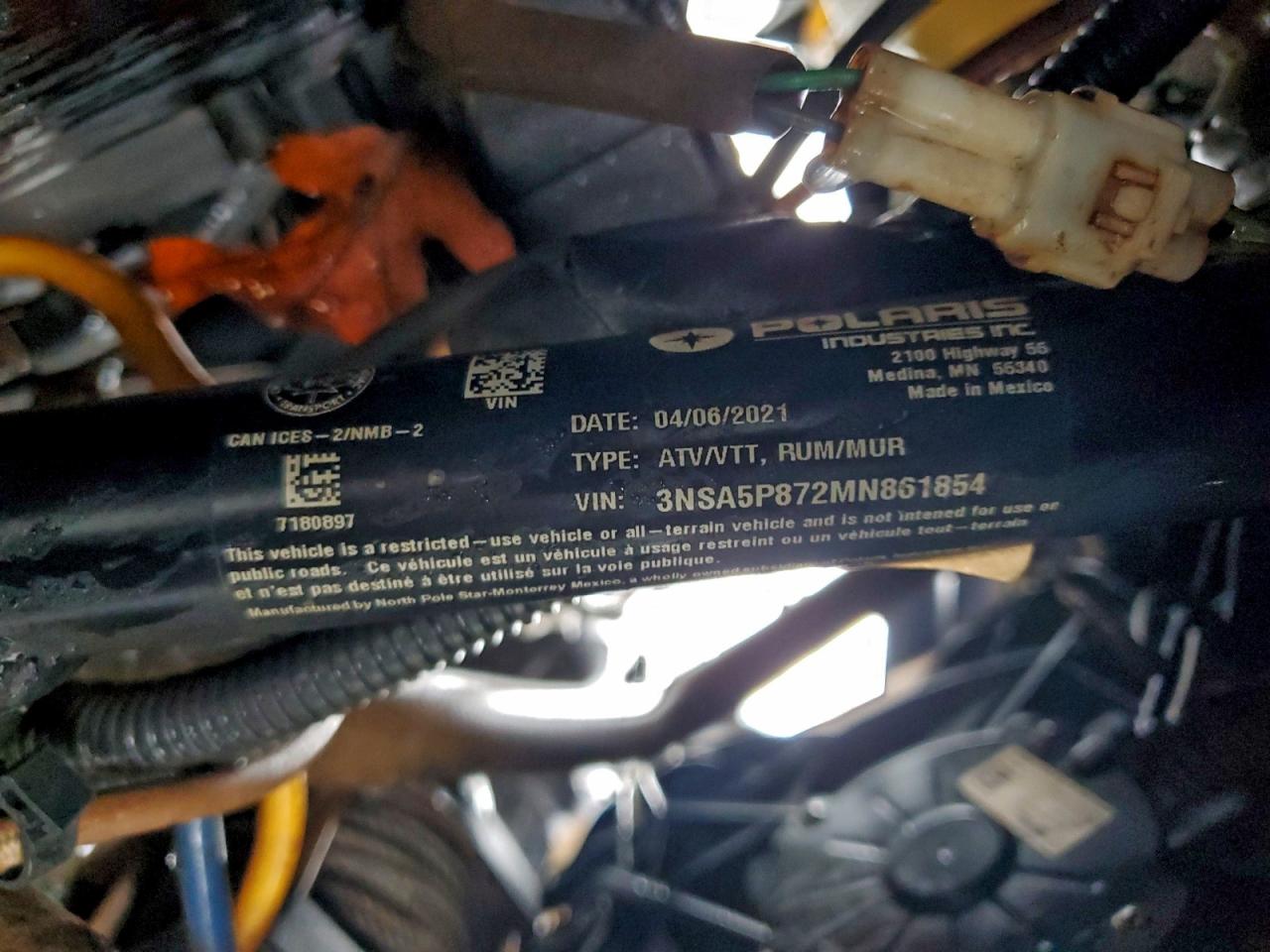 2021 Polaris Rzr Trail Premium VIN: 3NSA5P872MN861854 Lot: 90412765