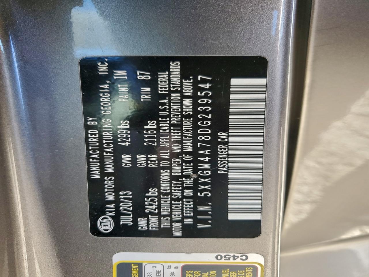 2013 Kia Optima Lx VIN: 5XXGM4A78DG239547 Lot: 94743945