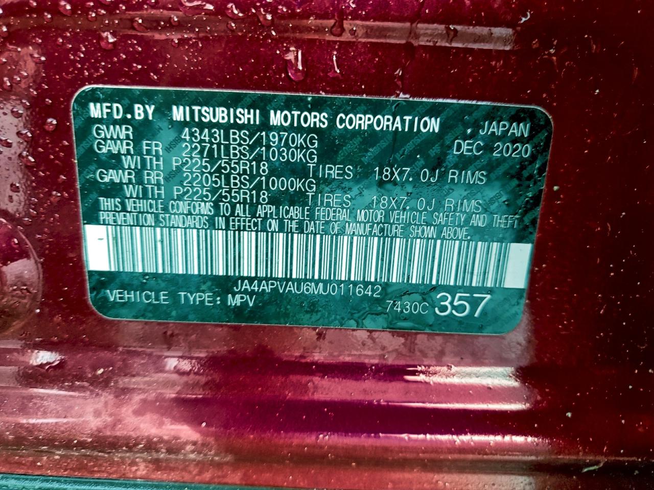 2021 Mitsubishi Outlander Sport Se VIN: JA4APVAU6MU011642 Lot: 93646615