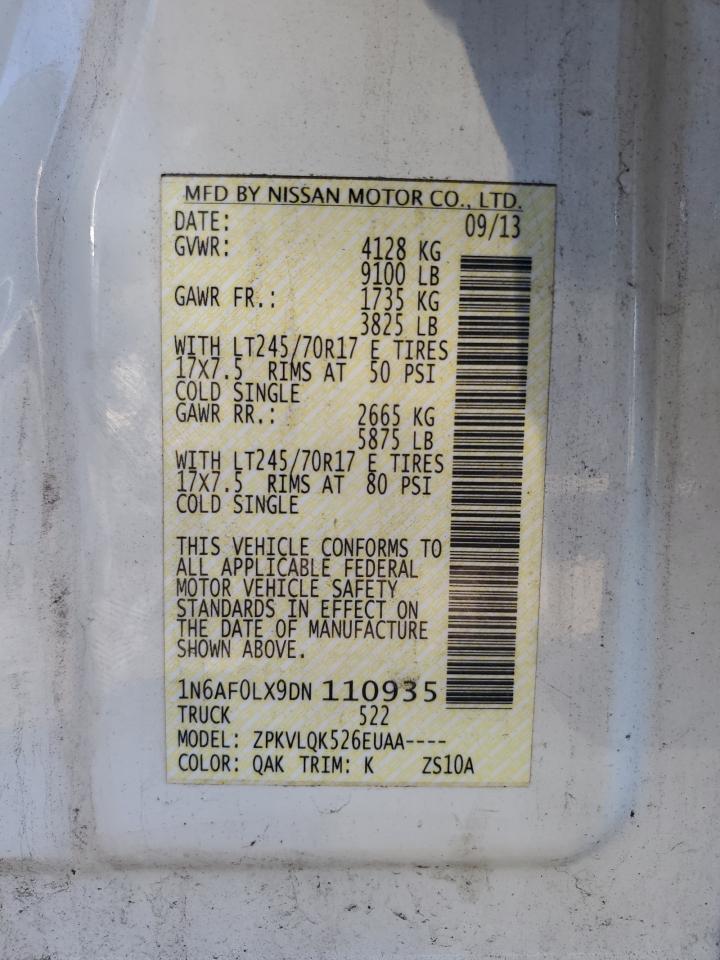 2013 Nissan Nv 2500 Delivery Van VIN: 1N6AF0LX9DN110935 Lot: 91233035