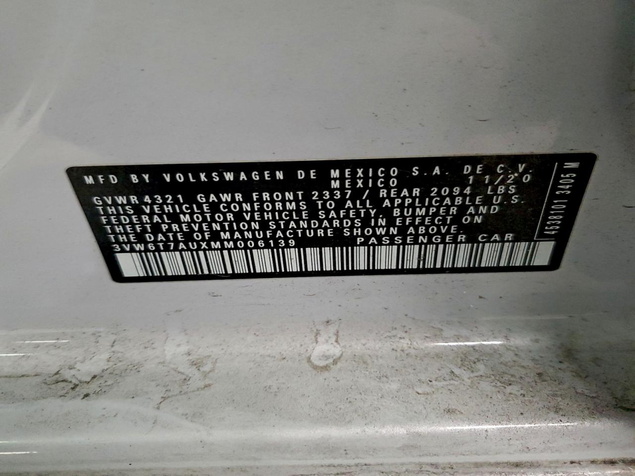 2021 Volkswagen Gti S VIN: 3VW6T7AUXMM006139 Lot: 94152765