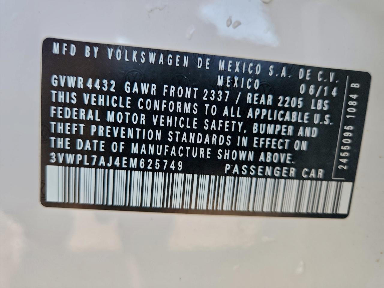 2014 Volkswagen Jetta Tdi VIN: 3VWPL7AJ4EM625749 Lot: 93427965