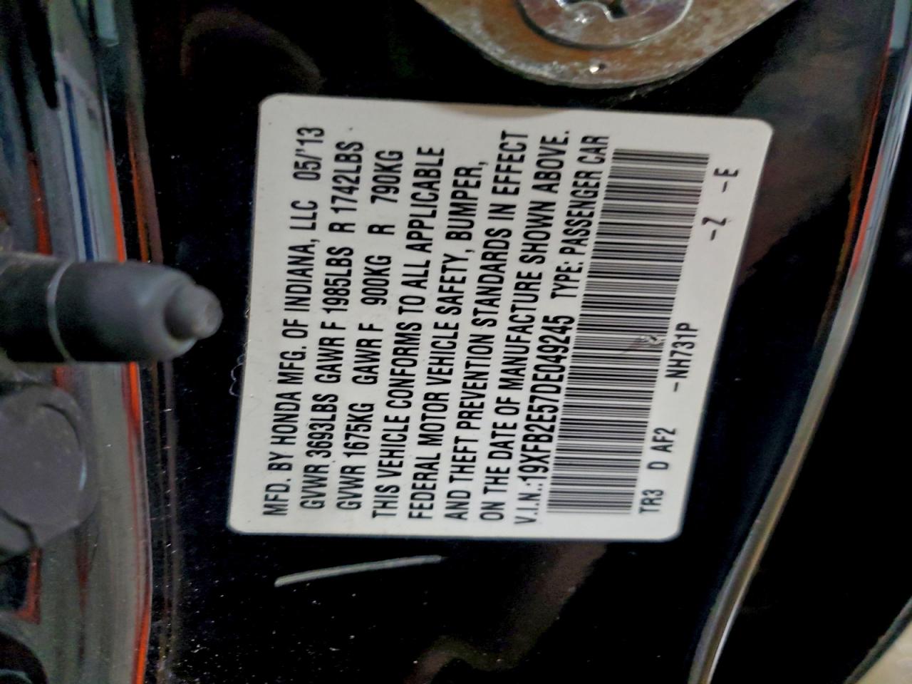 2013 Honda Civic Lx VIN: 19XFB2E57DE049245 Lot: 94598395