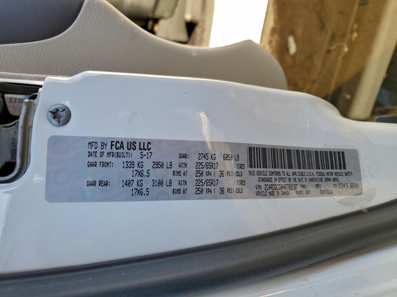 2017 Dodge Grand Caravan Sxt VIN: 2C4RDGCG8HR789187 Lot: 94187975