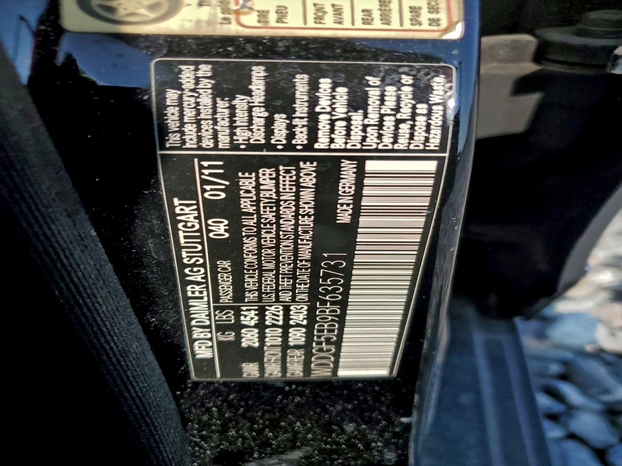 2011 Mercedes-Benz C 300 VIN: WDDGF5EB9BF635731 Lot: 93835015