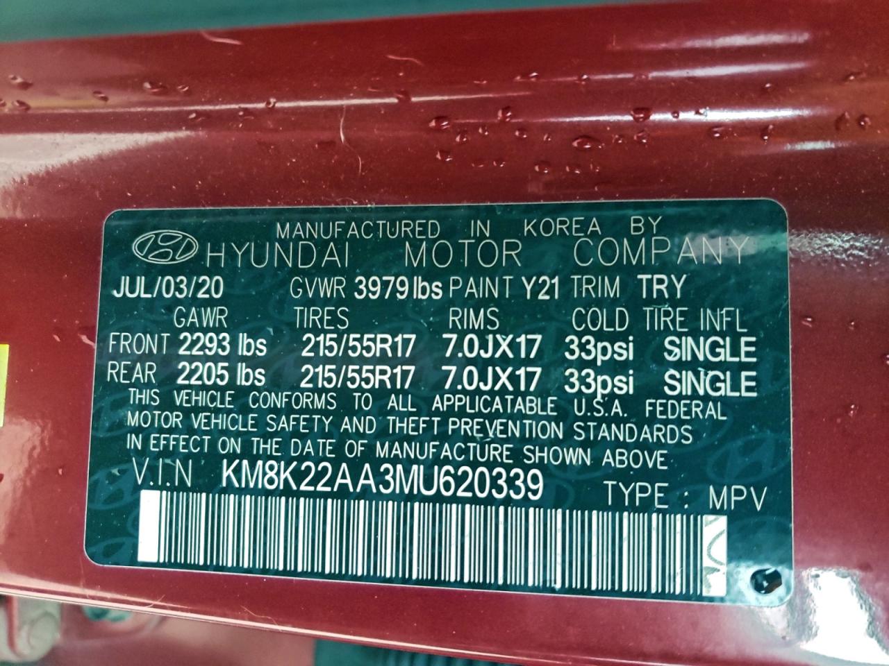 2021 Hyundai Kona Sel VIN: KM8K22AA3MU620339 Lot: 94274785