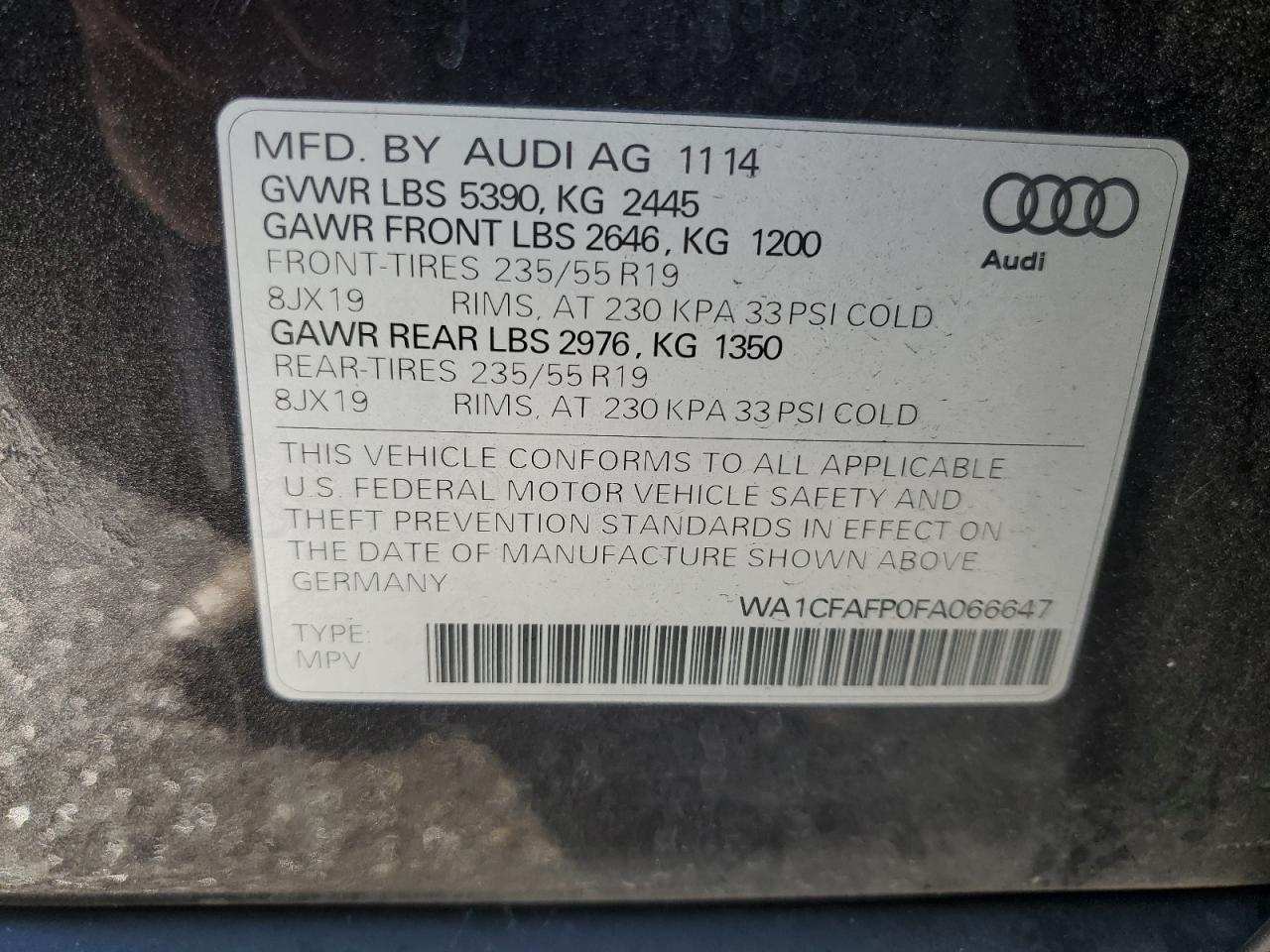 2015 Audi Q5 Premium VIN: WA1CFAFP0FA066647 Lot: 92736455