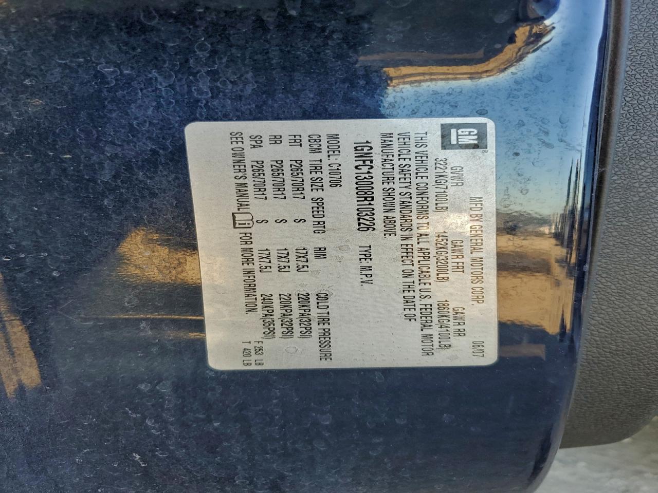 2008 Chevrolet Tahoe C1500 VIN: 1GNFC13008R103226 Lot: 94303695