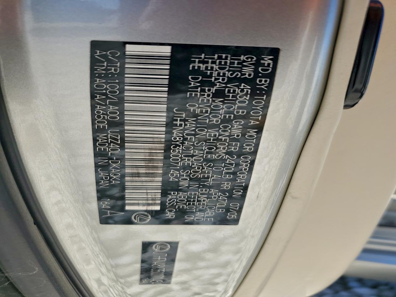 2005 Lexus Sc 430 VIN: JTHFN48Y350071454 Lot: 94187775