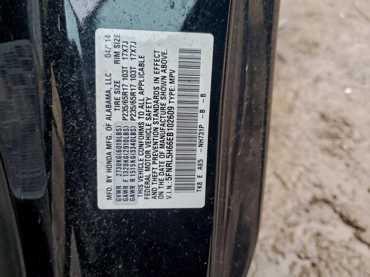 2014 Honda Odyssey Exl VIN: 5FNRL5H66EB102609 Lot: 93821525