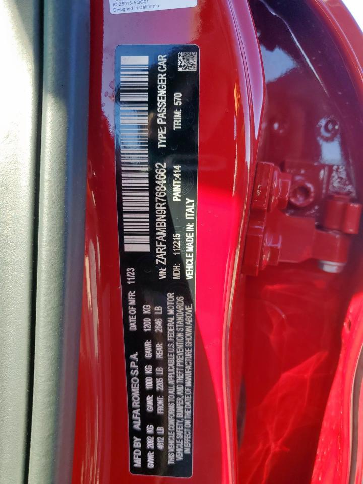 2024 Alfa Romeo Giulia Ti VIN: ZARFAMBN9R7684662 Lot: 86468865