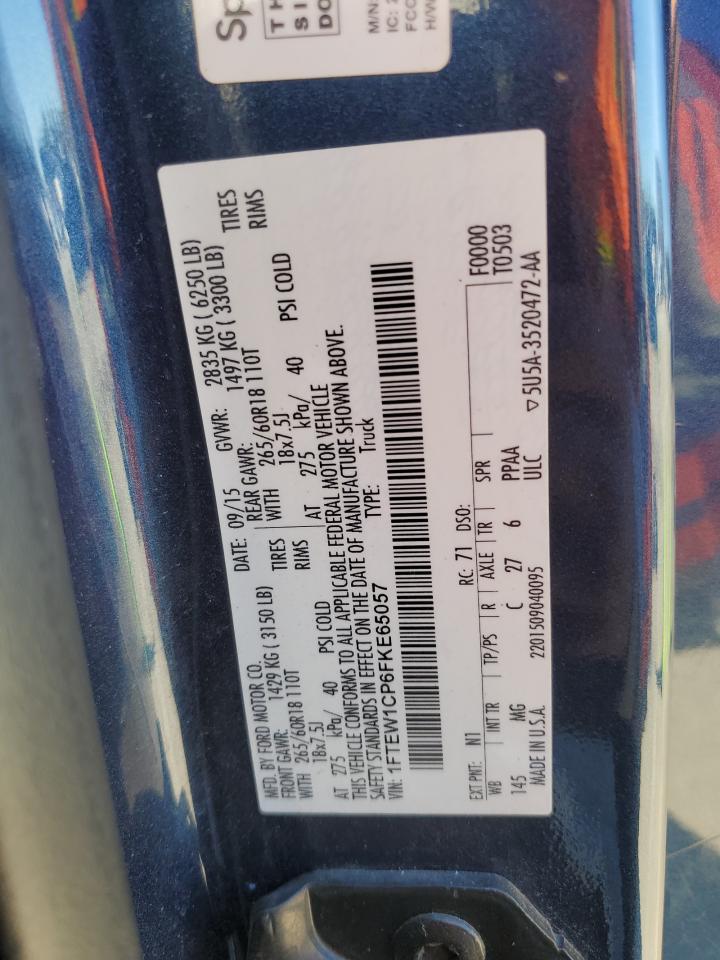 2015 Ford F150 Supercrew VIN: 1FTEW1CP6FKE65057 Lot: 91058465