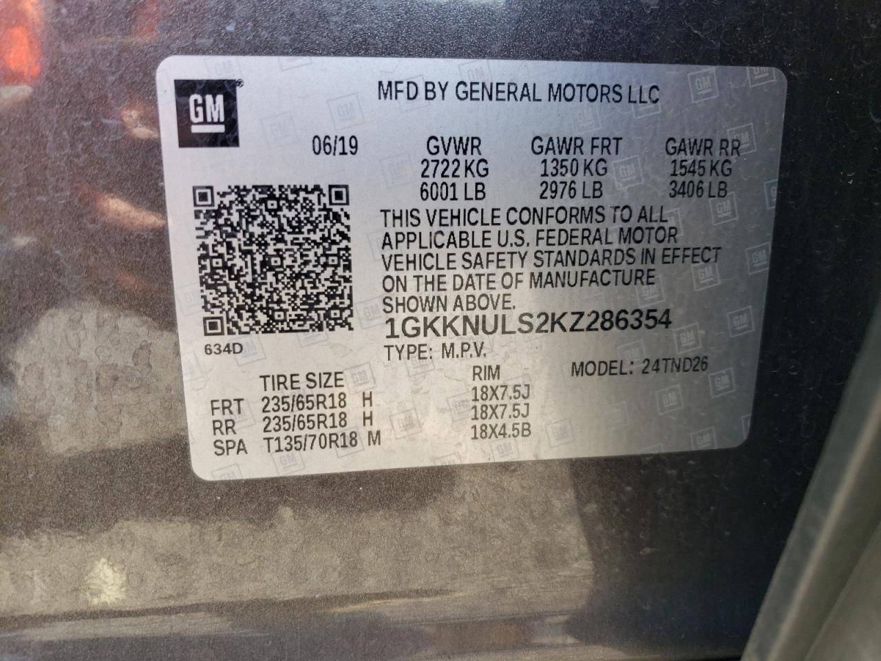 2019 GMC Acadia Slt-1 VIN: 1GKKNULS2KZ286354 Lot: 92846635